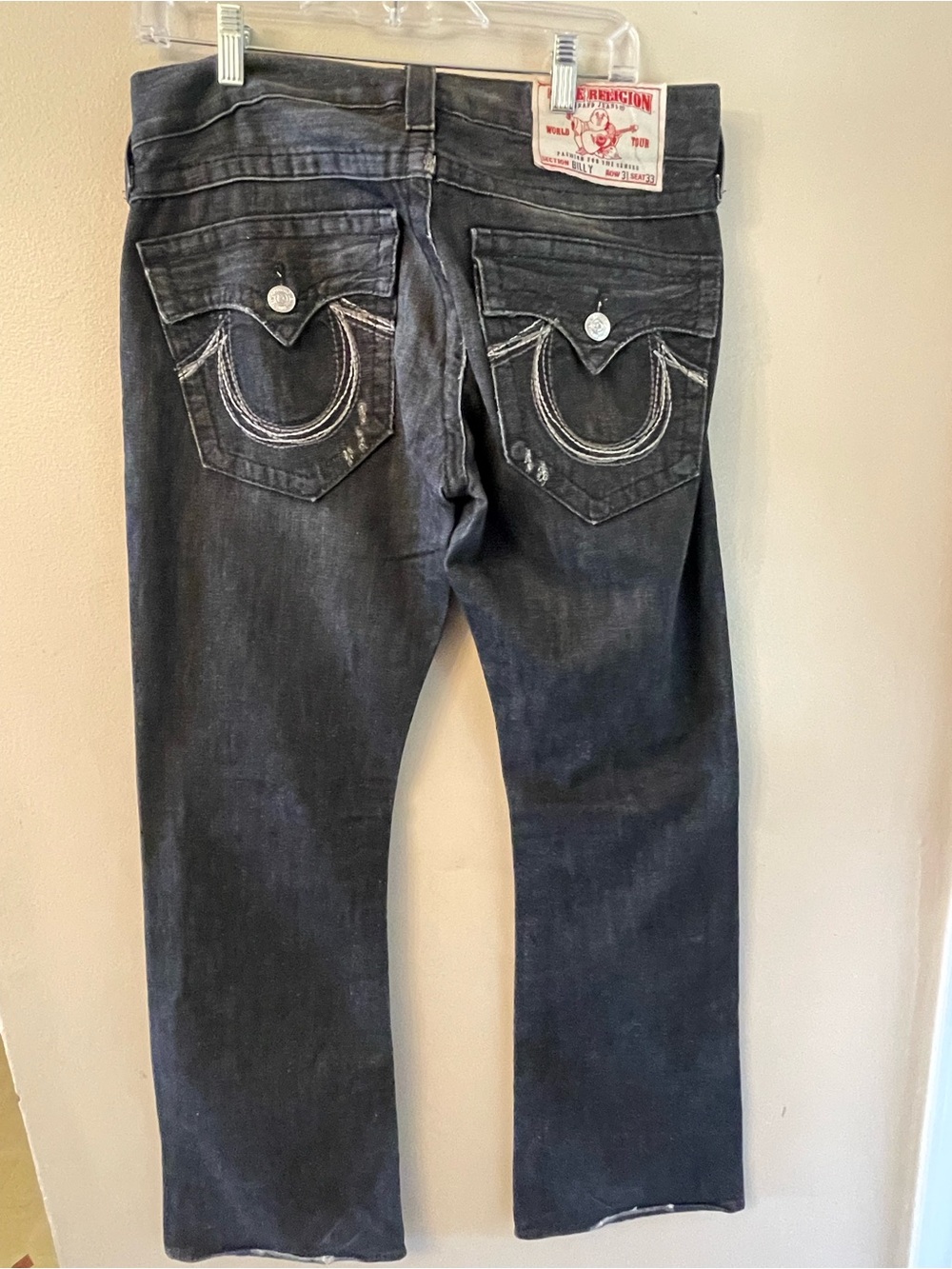 Vintage True Religion Men's Dark Wash Straight-Leg Jeans - Classic Black Denim